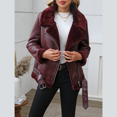 Pia - Burgundy Faux Leather & Fur Jacket