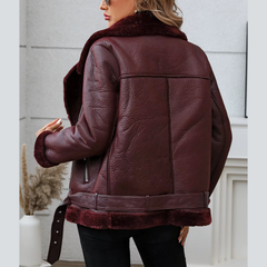 Pia - Burgundy Faux Leather & Fur Jacket