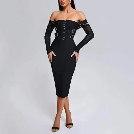 Aldina - Black Off Shoulder Bandage Dress