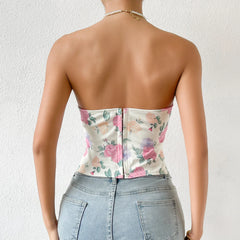 Liza - Floral Printed Strapless Fishbone Corset Top