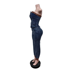 Xavielle – Denim Corset Top & Jogger Set
