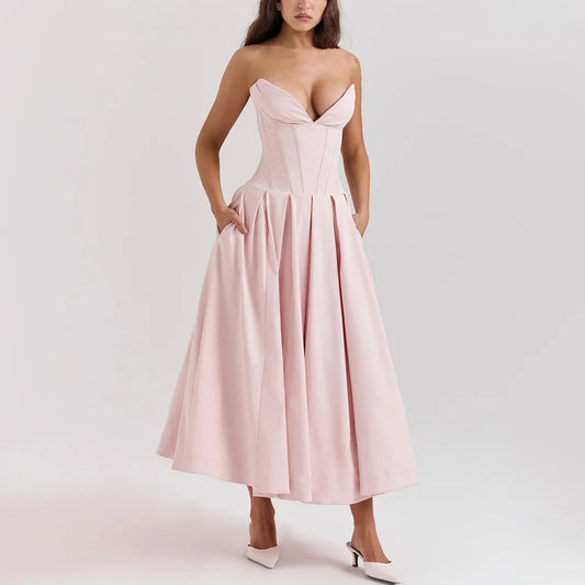 Juana - Pink Strapless A-Line Corset Dress