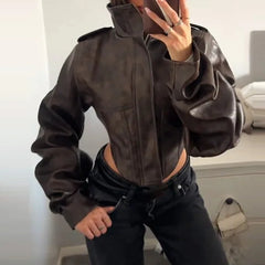 Tahlia - Cropped Faux Leather Jacket