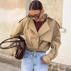 Lorelei - Khaki Cropped Trench Jacket