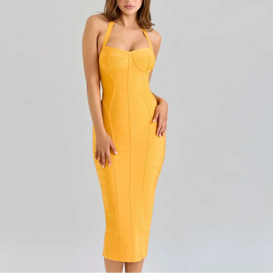 Lumiara - Halter Neck Bandage Midi Dress