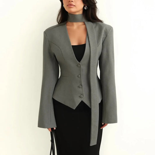 Rynelle - Structured Blazer with Scarf Detail