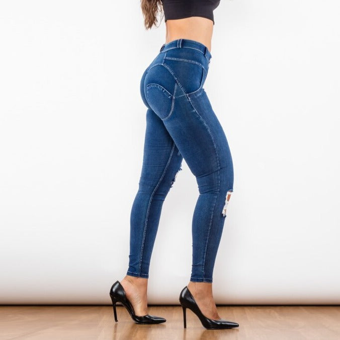 Cheeky Blue Washed Ripped Butt Lift Jeggings