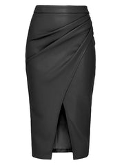 Matalia - High Waist Faux Leather Midi Skirt