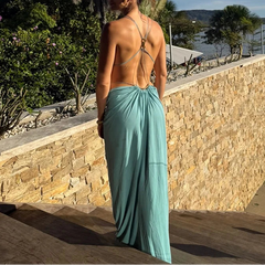 Solenne – Plunge Draped Open Back Maxi Dress