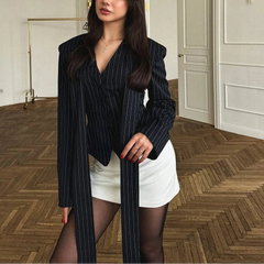 Janelle - Pinstripe Tie-Neck Blazer Top