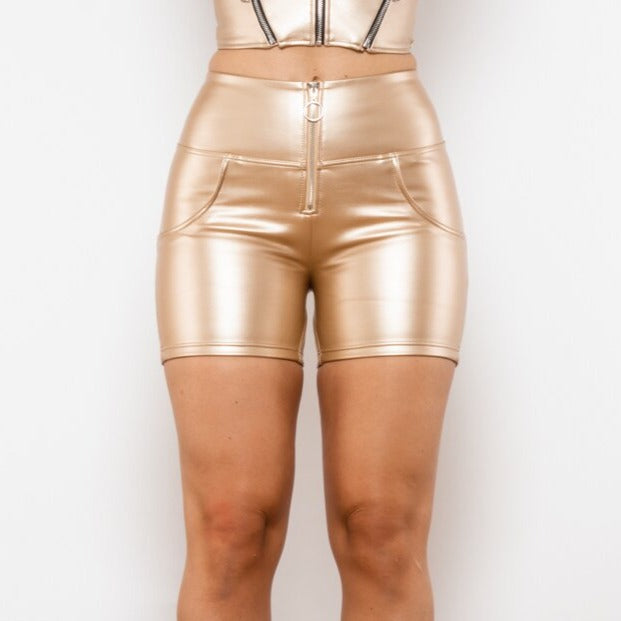 Cheeky Metallic Gold High Waist Faux Leather Butt Lift Shorts