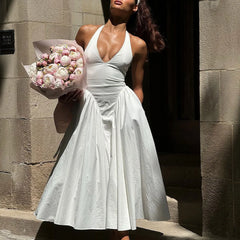 Liora - White Halter A-Line Midi Dress