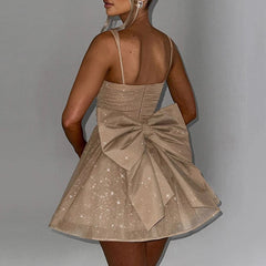 June - Champagne A-line Bow Mini Dress