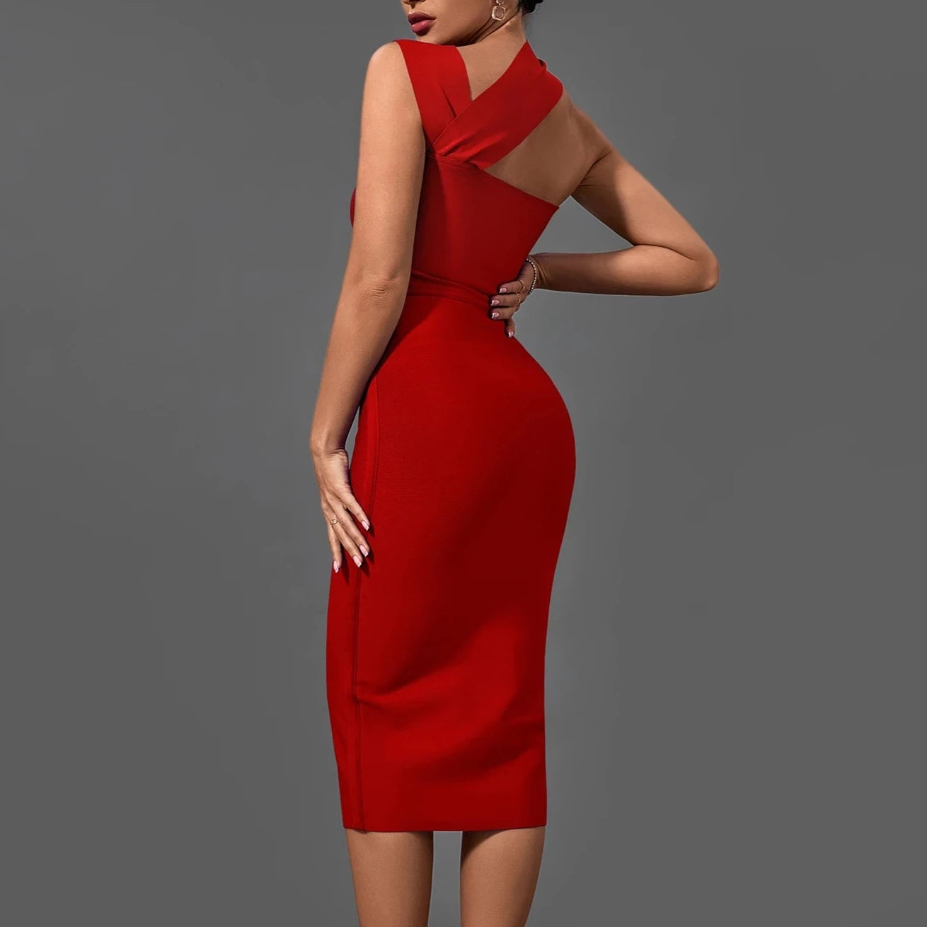 Lala - Red Cut Out Midi Bandage Dress