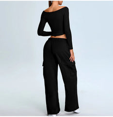 Arwen - Off Shoulder Long Sleeve Activewear Top