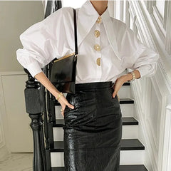 Bellamy - Statement Collar Button Detail Blouse