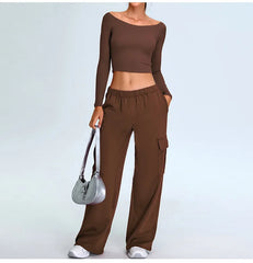Arwen - Off Shoulder Long Sleeve Activewear Top
