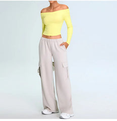Arwen - Off Shoulder Long Sleeve Activewear Top