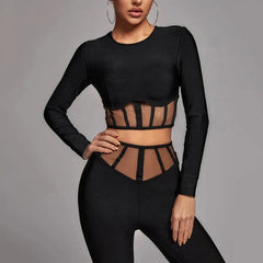 Pippa - Black Bandage Two Piece Crop Top & Pant Set