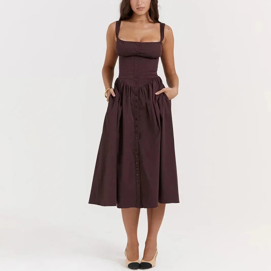 Yara - Brown Midi Fit & Flare Vintage Dress - Model Mannequin