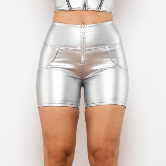 Cheeky Metallic Silver High Waist Butt Lift Shorts