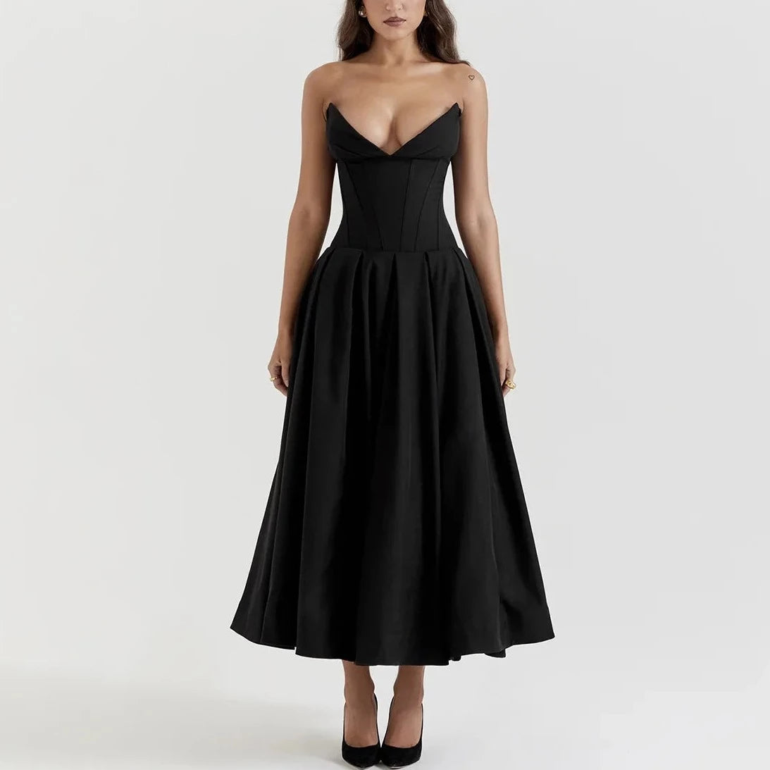 Juana - Black Strapless A-Line Corset Dress