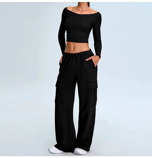 Arwen - Off Shoulder Long Sleeve Activewear Top