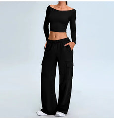 Arwen - Off Shoulder Long Sleeve Activewear Top