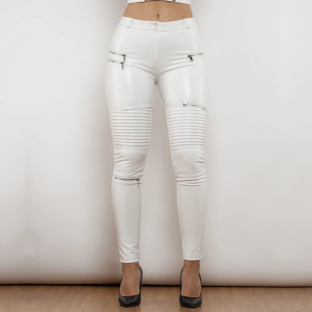 Cheeky White PU Faux Leather Butt Lift Zipper Pants