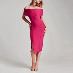 Electra - Rose Red Off The Shoulder Bandage Dress