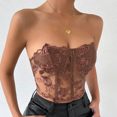 Noelle - Floral Lace Strapless Corset Top