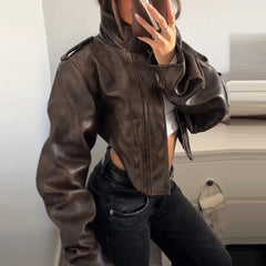 Tahlia - Cropped Faux Leather Jacket