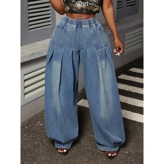 Elarique – Plus Size Wide Leg Denim Pants