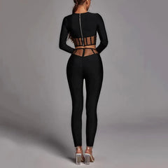 Pippa - Black Bandage Two Piece Crop Top & Pant Set