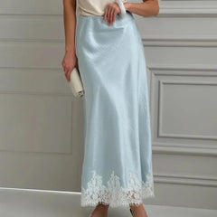Solara - Satin Maxi Skirt with Lace Hem