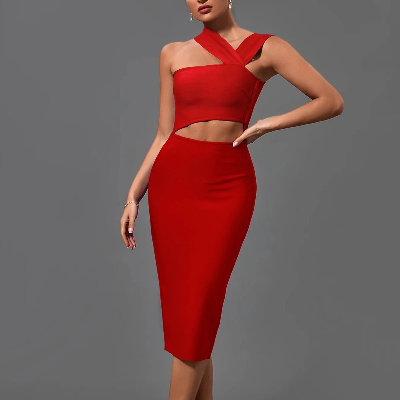 Lala - Red Cut Out Midi Bandage Dress