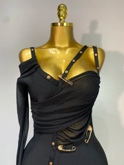 Lysandria – One Shoulder Safety Pin Bandage Evening Dress