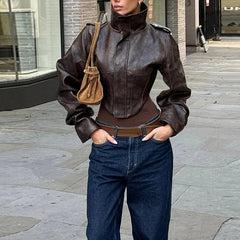 Tahlia - Cropped Faux Leather Jacket