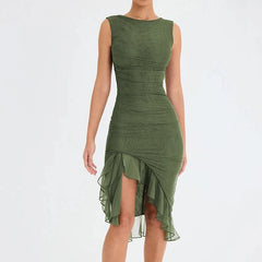 Grace - Green Ruffle Ruched Bodycon Dress