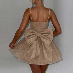 June - Champagne A-line Bow Mini Dress