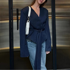 Janelle - Pinstripe Tie-Neck Blazer Top