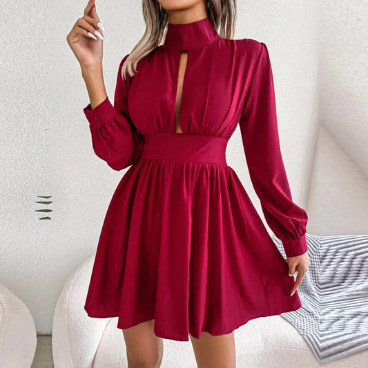 Isabela - Mock Neck Keyhole Cutout Mini Dress