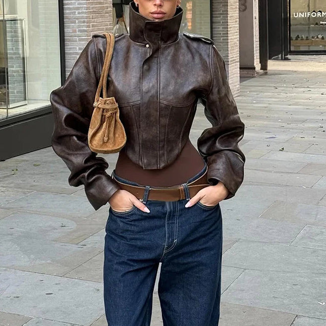 Tahlia - Cropped Faux Leather Jacket