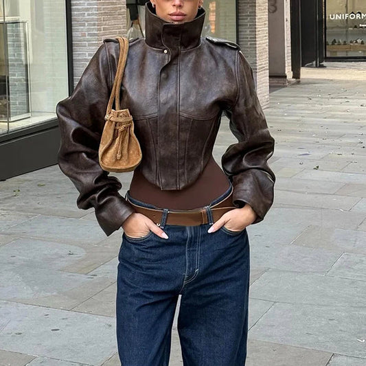 Tahlia - Cropped Faux Leather Jacket