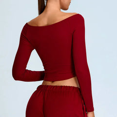 Arwen - Off Shoulder Long Sleeve Activewear Top