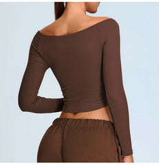Arwen - Off Shoulder Long Sleeve Activewear Top