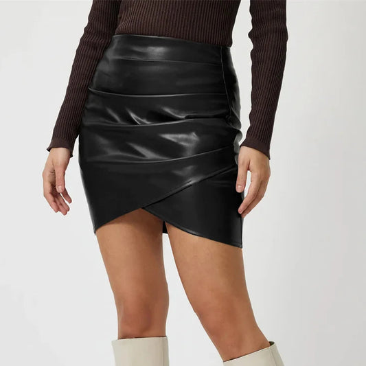 Velmira – Luxe Faux Leather Wrap Mini Skirt