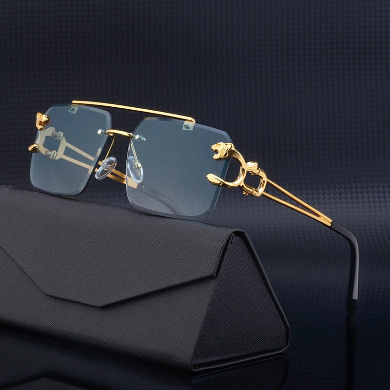 Gradient Frame Double Bridge Rimless Sunglasses