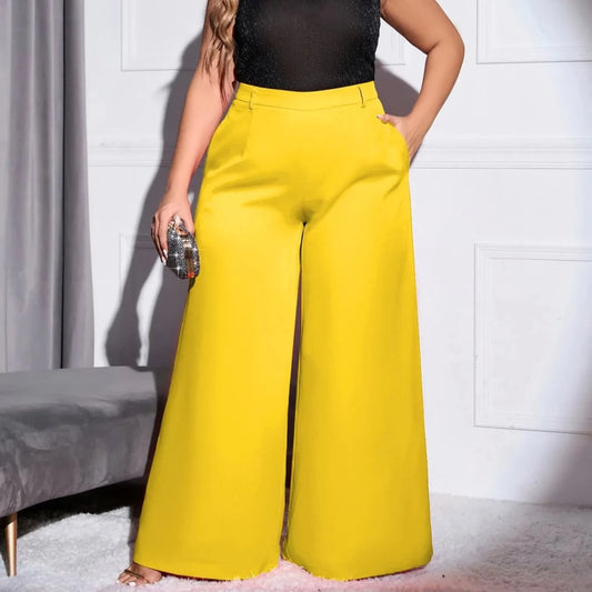 Lola - Yellow Plus Size High Waist Wide Leg Pants - Model Mannequin