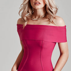 Electra - Rose Red Off The Shoulder Bandage Dress